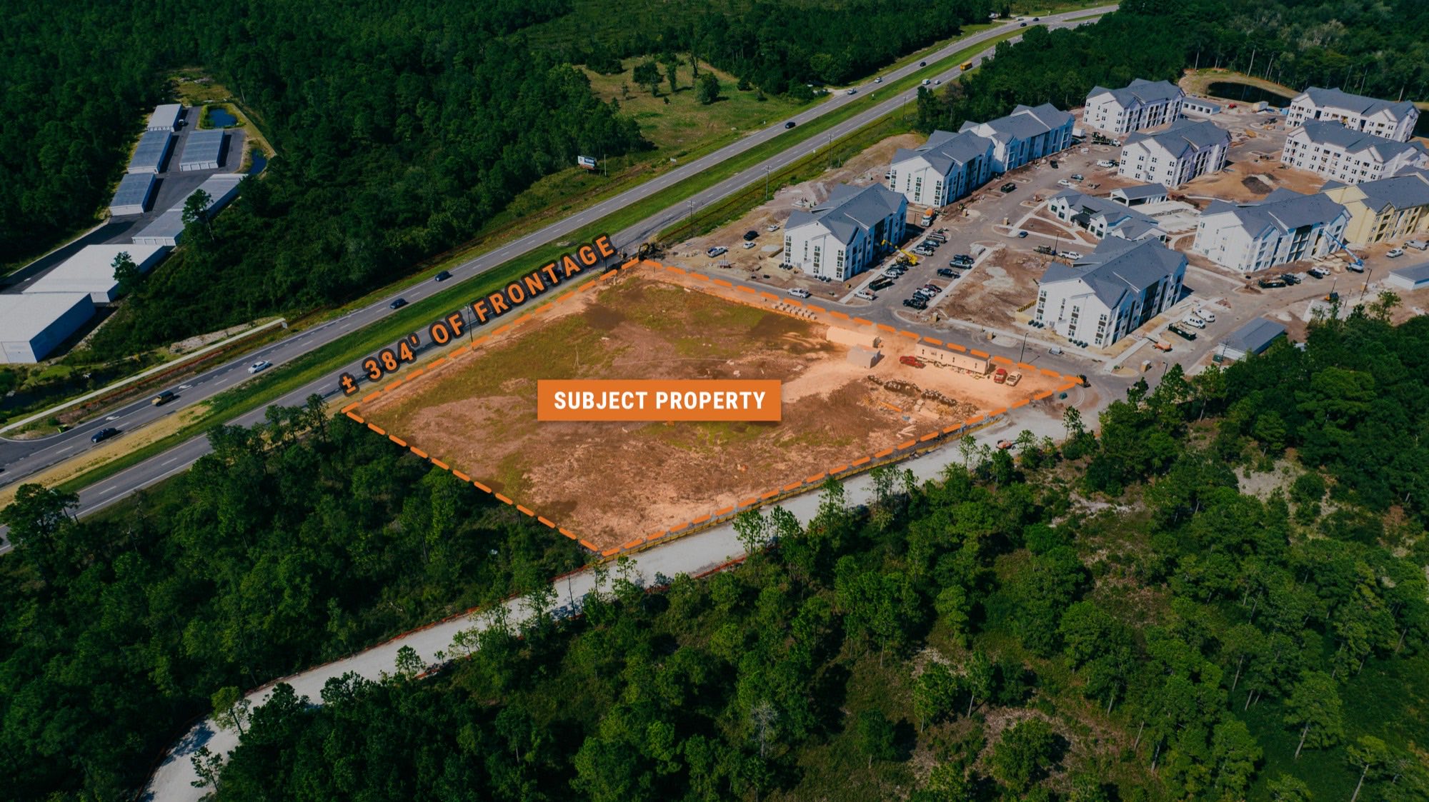 Aerial of the ±3.40-acre Evolve Soundside outparcel with ±384' of US Hwy 17 frontage